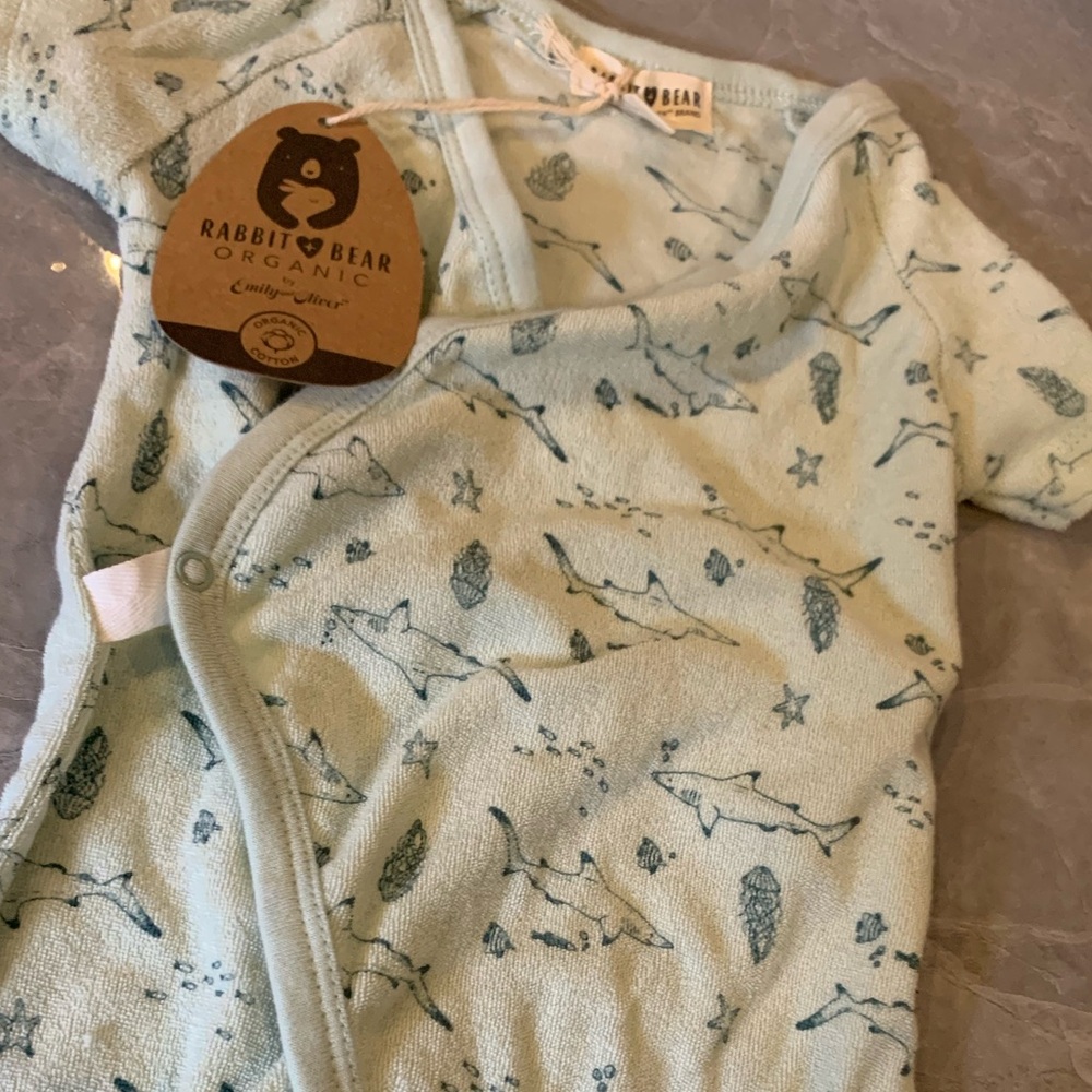 NWT Rabbit + Bear organic by Emily & Oliver 6-9m one piece jumpsuit mint green